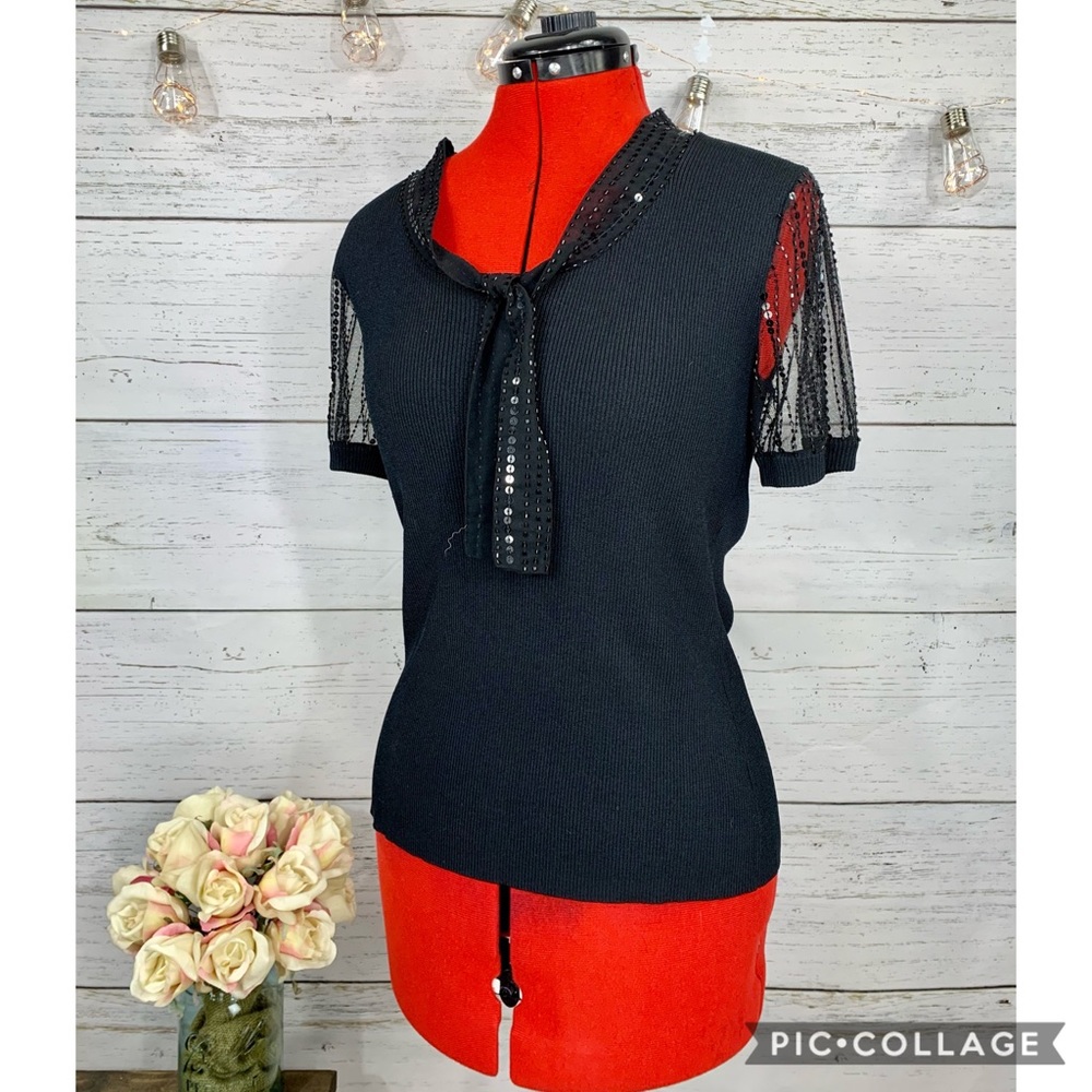 CABLE & GAUGE Black Bead Embellished Top